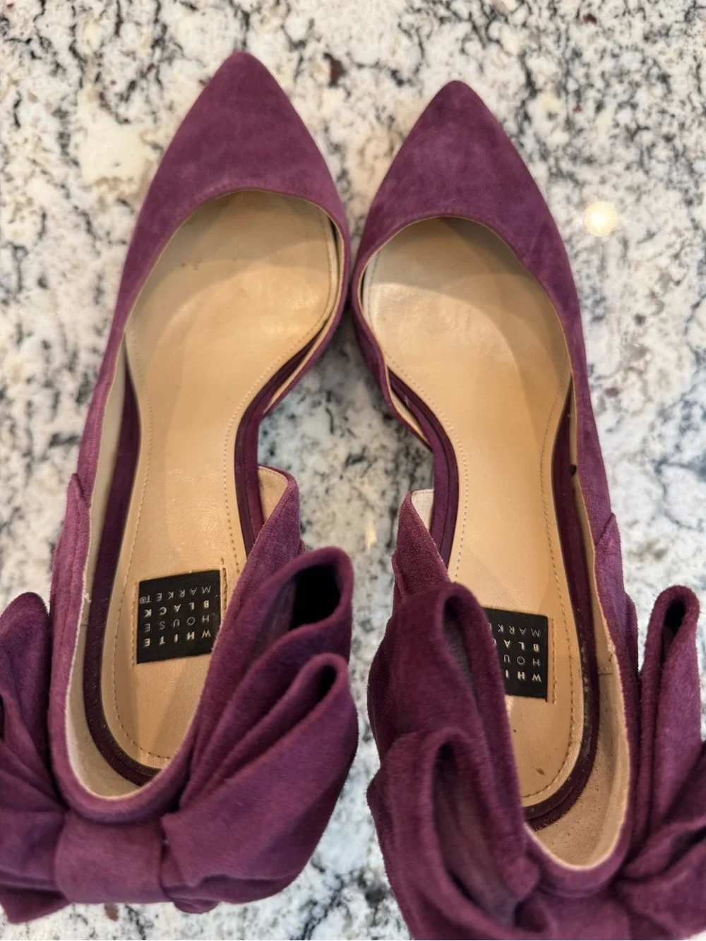 White House Black Market Purple Suede Bow Heels Pumps Size 10